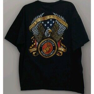 USMC Marine Corps Men’s XXL Tee Black Double Sided Eagle Bayside USA Made